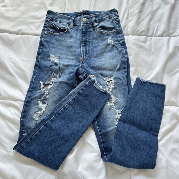 Aéropostale Denim - Aeropostale Super High Rise Curvy Jeggings Womens 4 Reg Denim Distressed Blue